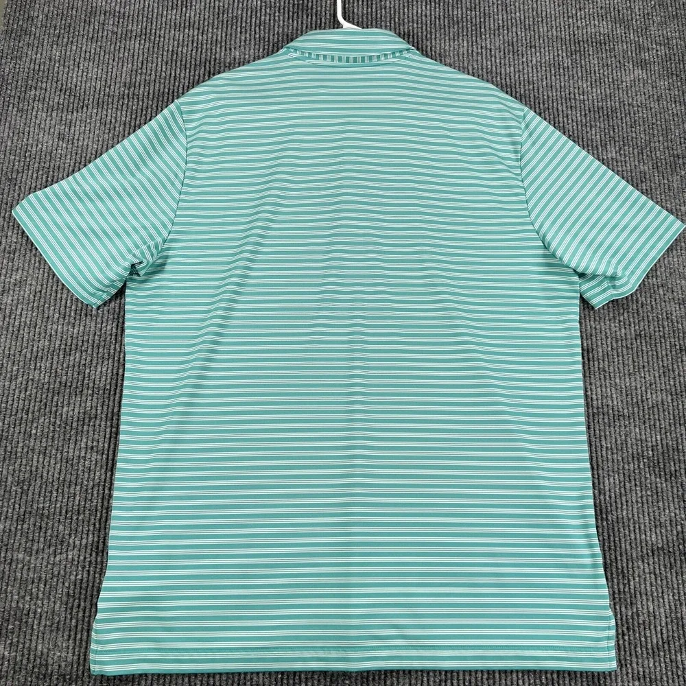 Adidas Polo Shirt Mens Large Green Striped Short Sleeve Casual Golf Outdoor